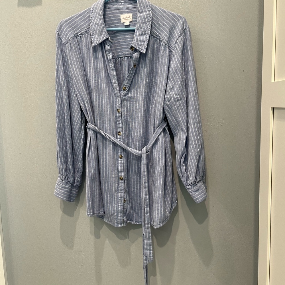 Isabel Maternity Blue Striped Shirt with Belt